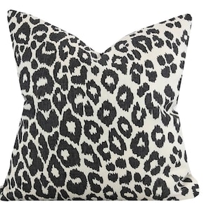 Iconic Leopard Pillow Cover // Schumacher Iconic Leopard Graphite Print 20x20 22x22 Square Throw Pillow 18 20 22 24 26 Euro Black White