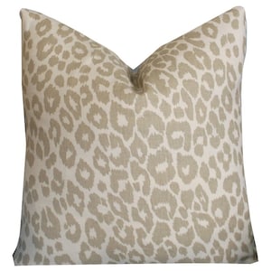 Iconic Leopard Pillow Cover // Schumacher Iconic Leopard Linen Print 20x20 22x22 Square Throw Pillow 18 20 22 24 26 Euro Beige White