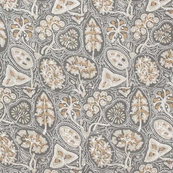 Thibaut Pillow Cover // Cochin Grey Floral Print Linen Pillow Etsy