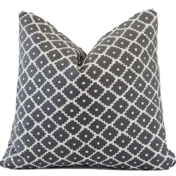 Schumacher Ziggurat Pillow Cover // Schumacher Charcoal Geometric Print Cotton Pillow Cover 18x18, 20x20 Square Throw Pillow, Accent Pillow