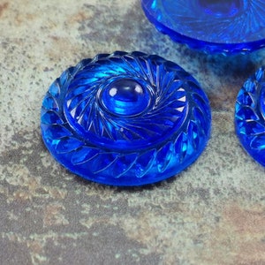 Cabochons vintage (10 pièces), cabochons sculptés bleus transparents, cabochons ronds en lucite 25 mm, cabochons à dos plat, - sb11