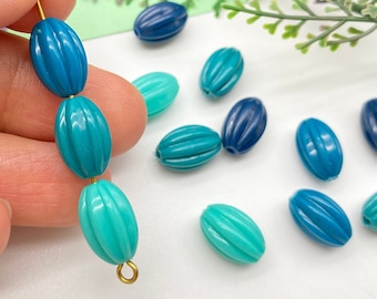 Fluted Oval Beads (25 pcs) , 13mm Vintage Carved Acrylic Beads , Craft Supplies , Vintage German Beads - cbfo