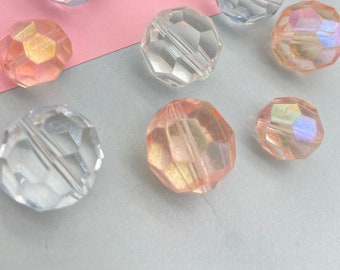Multi faceted Clear Beads ( 10 pcs ) , Vİntage German Beads , 15mm and 18mm Round beads