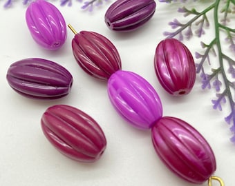 Fluted Oval Beads (20 pcs) , 16mm Vintage Carved Acrylic Beads , Craft Supplies , Vintage German Beads - cbfo