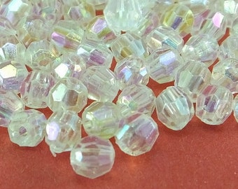 4mm AB Clear Faceted Beads , Vintage German Beads , Small Beads , 1980s Beads Findings , 250 pcs , Lucite Beads Honeycomb beads