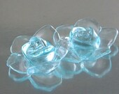 Clear Blue Rose Cabs (6 psc) , Vintage Plastic Lucite Flat Back Cabachon , Embellishment , Ornament Cabs 23mm
