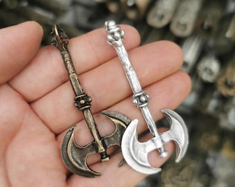 Double Axe Pendant Charm, Spooky jewelry Antique Bronze & Silver Color Viking Battle Axe, Norse Jewelry Making Supplies,Double Blade Pendant