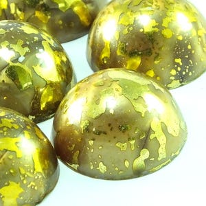 Vintage Brown on Golden Plastic Lucite Cabochons ,5 psc  Flat Back 23x12 mm