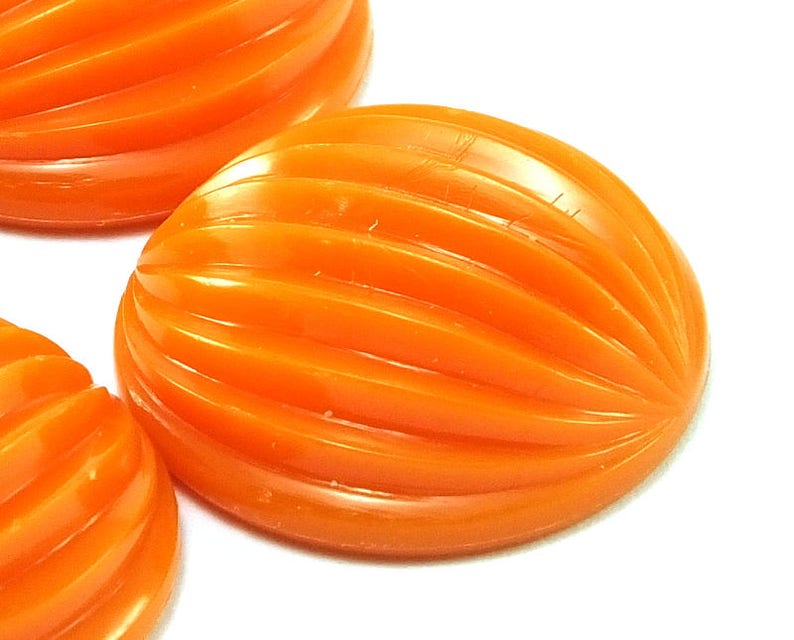 Orange Circle Carved Vintage German Cabochon , Plastic Cabs , 24 mm 8 psc image 1