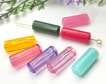 Vintage Bugle Beads (25 pcs) , 16mm Tube German Plastic Beads , Cylinder Bead ,  High Quality Acrylic Beads