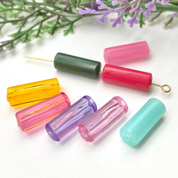 Vintage Bugle Beads (25 pcs) , 16mm Tube German Plastic Beads , Cylinder Bead ,  High Quality Acrylic Beads