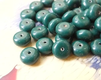 Tiny Green Beads Vintage Rondella Beads  ( 50pcs ) , 7mm Vintage German Beads , Findings ,  Lucite Beads