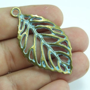50 mm Verdigris Filigree Leaf Pendant Patina Charms , Findings