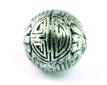 Carved Round Beads Silver Toned Acrylic   , 26mm Metalized Beads , Large Plastic Beads