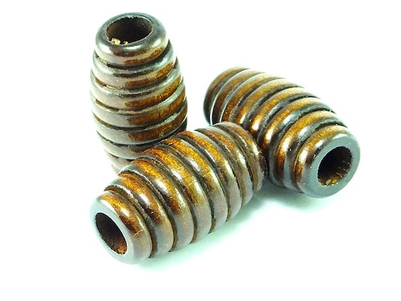 Tube Barrel Carved Wood Beads Large Hole Supplies hole 34x19mm hole  size 7mm
