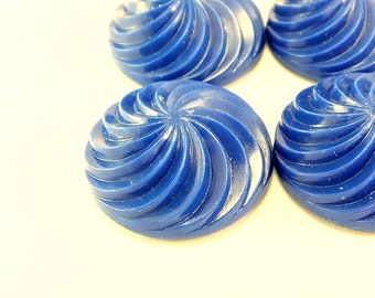 Navy Blue Circle Carved Vintage German Cabochon , Plastic Cabs , 24 mm ( 8 psc )