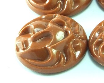 Brown Carved Vintage German Cabochon , Plastic Cabs , 25 mm