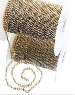 Nastro Metallico Con Strass E Catena Di Cristalli 9,1m - Oro Rosa, Per Gioielli Fai Da Te, Abiti Da Sposa E Decorazioni