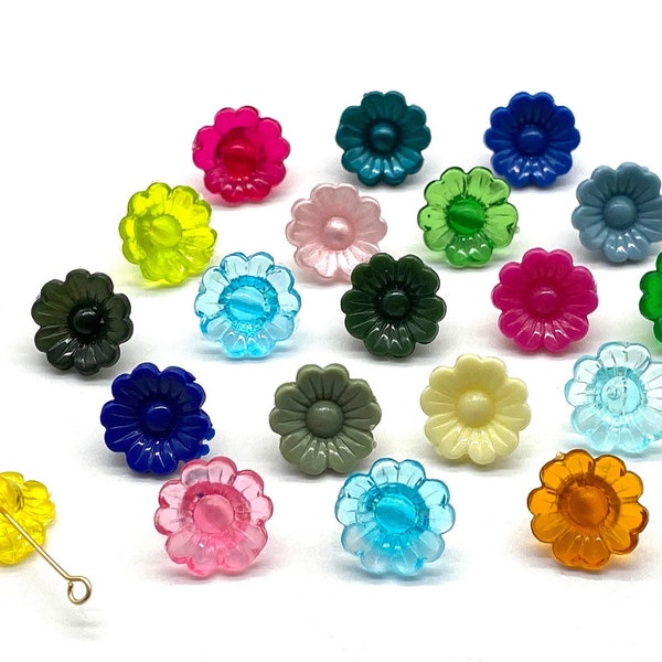 Vintage Flower Beads  ( 20 pcs ) ,  Flower Shank Buttons , 12mm Vintage German Lucite Beads , Craft Supplies
