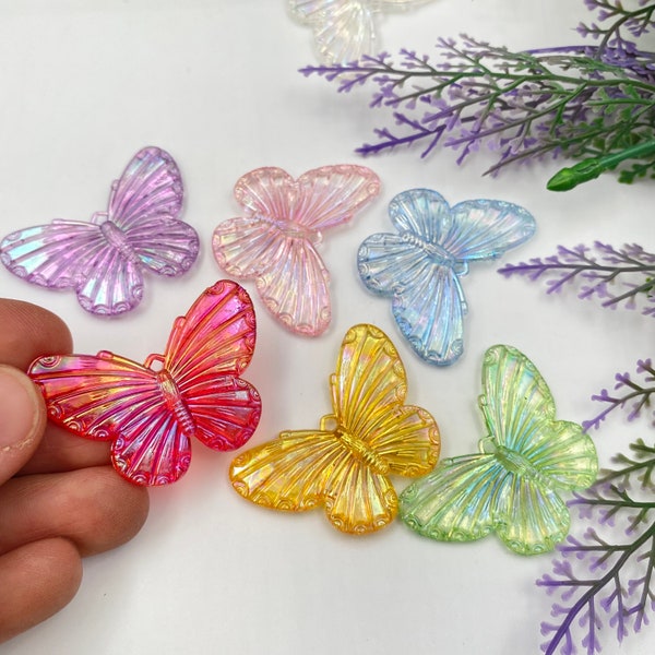 Butterfly Charms - 40mm - 28mm AB Iridescent Butterfly Resin / Acrylic Plastic Charms /Pendants