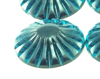 Transparent Turquoise Round  Cab (5 pcs) , Carved  Vintage German Cabochon , Plastic Round  Cabs , 29mm  - cb096