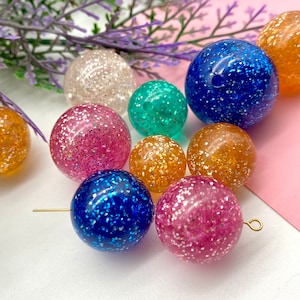 Glitter Beads, Vintage Round  Beads ( 10 pcs ) , Shining Acrylic Beads , High Quality Vintage German Beads