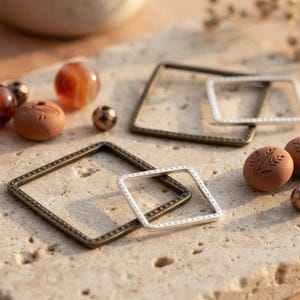 Geometric Square Frame Charms, Open Bezel Pendant Supply