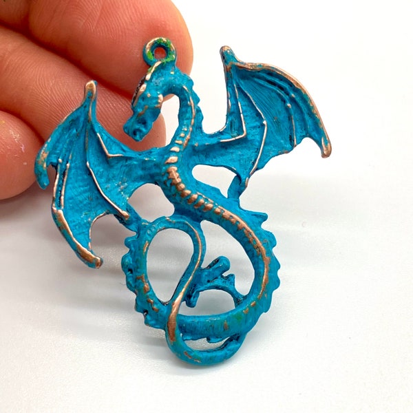 Dragon Pendant / 1 psc /  Verdigris Patina / Handpainted Charms / Handmade earring Charms /Wholesale Charms / Pendant