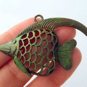 1 psc Verdigris Lovely Fish Patina Charms ,Findings