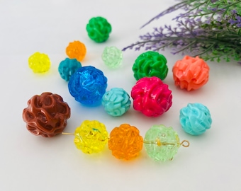 Vintage Round Plastic Beads ( 10 pcs ), 12mm and 20mm Carved German Lucite Beads , Earring Supplies