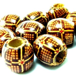 Wood Beads Tube Shape Wood Beads  Ornamented Tube Beads Rustic Elegance Set of 10 Hand-Carved Wood Tube Beads 15mm Ornamented Crafting Beads