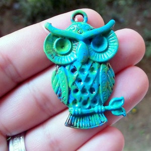 Verdigris  Owl Pendant Patina , Metal Charms ,Findings