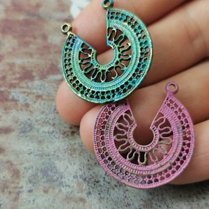 Pendentif soleil 2 trous 2 trous, métal patiné sans nickel, Apprêts 30 mm, connecteur de collier, offre boucles d&#39;oreilles, design unique