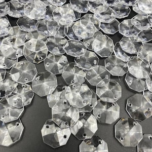 Transparent akryl åttkantig ljuskrona i kristall, akrylprisma med dubbla hål, 14 mm-18 mm och 22 mm klar hängande kristall för belysning, dekoration, hantverk
