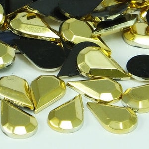 50 pcs Golden Tone Drop Cabochons , Vintage German Cabochon , Plastic Cabs , 13 mm