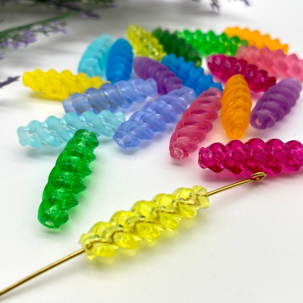 Vintage Spiral Pasta Beads ( 20 Pcs ) , German Acrylic Beads , 25mm Bugle Beads , Large Tube Plastic Beads