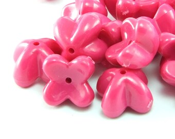 Pink Flower Plastic Beads (25 psc) , 11x7 mm , Vintage German Beads , Findings , Lucite Beads