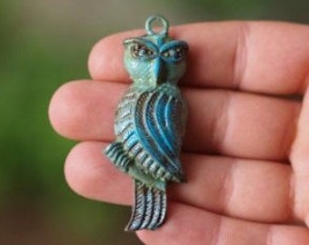 Verdigris Owl Pendant Patina , Metal Charms ,Findings ,63mm