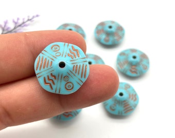 Turquoise Acrylic UFO Beads with Copper Accents - 20mm Spacer Beads