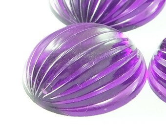 Transparent Purple Circle Carved Vintage German Cabochon , Plastic Cabs , 24 mm ( 8 psc )