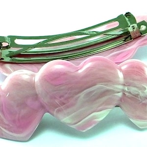 Hair pin - Vintage Heart Pink  Barrettes , clips , German Plastic Clips, 110 mm 1 psc