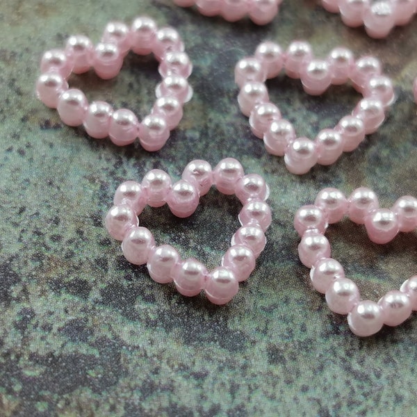 Pink Heart Charms (50 pcs) , Vintage German Beads , Findings ,  12 mm , Lucite Beads  - bk064