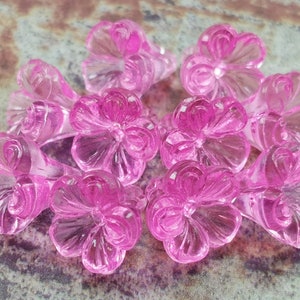 Perline di fiori vintage (20 pezzi), perline tedesche vintage, perline di lucite da 14 mm, fiori rosa, perline di margherite, gioielli di perline fai da te, tutorial fai da te