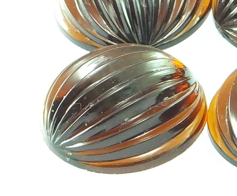 24 mm 8 psc Transparent Dark Brown Circle Carved Vintage German Cabochon Plastic Cabs