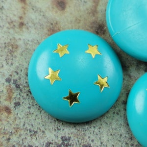 4 Stück Vintage Blau Kunststoff Lucite Cabochons Mit Goldenen Sternen ( 4 Stück ) ( 23 mm ) - v4c