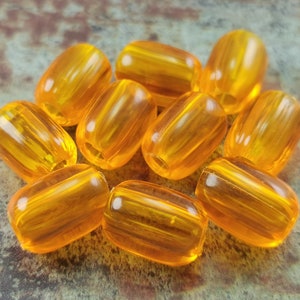 Large hole vintage tube beads (10pcs) , Vintage German plastic beads , Cylinder bead , 18mm Orange Beads