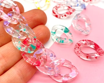Plastic Chain Links - 23mm Clear Colorful Plastic or Acrylic Chain Links - Mixed Colors - 20pc set Pastel Color Chain links