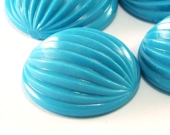 Light Blue Circle Carved Vintage German Cabochon , Plastic Cabs , 24 mm ( 8 psc )