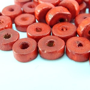 Red wood beads , 8x3 mm oval shaped wood beads , sandal beads