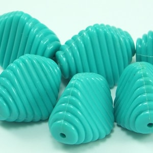 Wholesale 20 pcs Blue Shaped Beads , Carved , Striped ,  Shaped  Vintage German  Plastic Beads ,23x17mm  , Lucite Beads